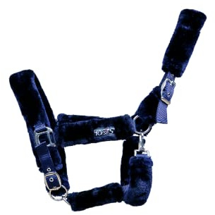 Horses, Cabezada de nylon suave y esponjosa, con forro de pelo sintético, para caballos sensibles, adecuada para viajes en remolque (full, azul)