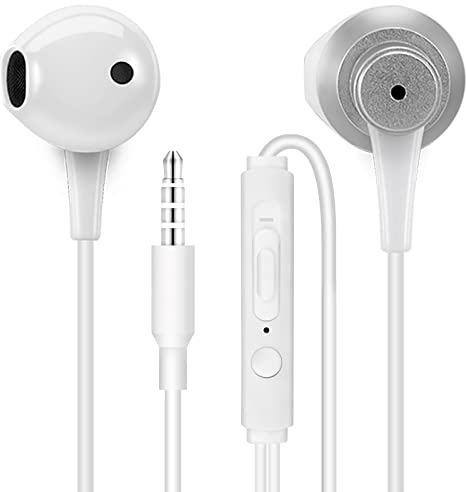 MAS CARNEY │ WH5 kabelgebundene In-Ear-Kopfhörer, Metall-Ohrhörer mit Mikrofon, Lautstärkeregler für Smartphones, Tablets und Computer │ Weiß