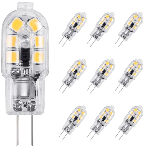 Vicloon G4 LED Lampe, [10er Pack] LED Birne G4 LED Leuchtmittel Transparent Warmweiß 2W 130lm Ersatz für 15W Halogenlampen 12V AC/DC, 3000K, 360 Grad Abstrahlwinkel Leuchtmittel Birne