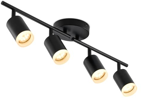 Bojim Flexible Led Track Lighting, 4-Light Black Track Lighting Fixtures Ceiling, Ceiling Spotlight with Foldable Light Arms for Kitchen, Closet, Bedroom(GU10 Socket, Bulbs Not Included)