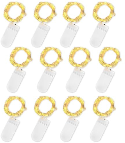 Jsdoin Fairy Lights, 12 Pack 2m 20 Led Battery Operated String Lights Copper Wire Light for Indoor Outdoor Lighting, Bedroom, Wedding Decor, Party, Christmas, Tree Decoration (Warm White)