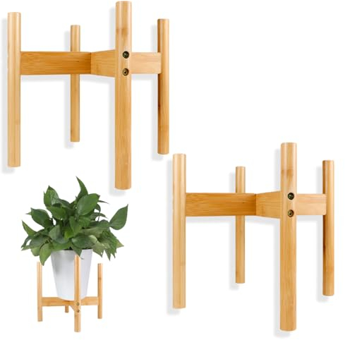 LIUCONGBD 2 Stück Hölzerne Pflanzenstände im Innenbereich, Mid-Century Modern Flower Topf Halter, Bambus Holz Pflanze Rack für Indoor, für bis zu 25cm Pflanzentöpfe(Pflanztopf nicht enthalten)