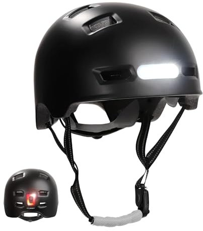 Crazy Safety Vertigo Matt Schwarz Fahrradhelm mit Vorder- und Rücklicht USB | Skater-Helm für Roller, Skateboard, Inline-Skates und BMX-Fahrräder, City-Fahrradhelm für Männer und Frauen | M 54–57cm