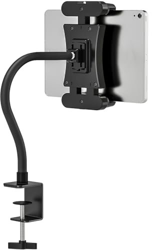 JUBORUI Tablet Halterung Tisch, iPad Halterung Tisch mit Schwanenhals Metallarmen, 360°Drehbarer Tablet Halter, Tablet Ständer für iPad mini, alle 4,7-13.5 Zoll Tablets