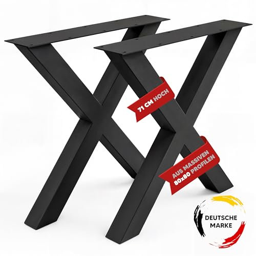 MATERIUM® 2x Tischbeine Metall Schwarz X-Form - EXTRA stabil aus 80x80mm Profilen - Tischgestell, Tischkufen, Tischfüße 71x72 cm - für Esstisch oder Schreibtisch - 2 Stück (Schwarz, pulverbeschichtet)