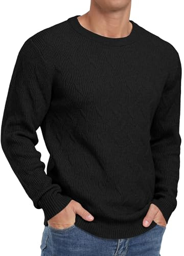 Sailwind Pull tricoté pour homme à col rond - Chaud - Manches longues - Molleton doux - Sweatshirt - Haut en maille, Noir , L