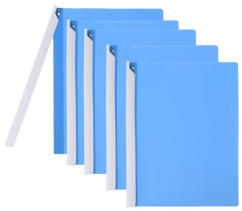 PATIKIL Cartella Portadocumenti Trasparente con Clip Oscillante, Copertine Presentazione Colorate con Barra Scorrevole Triangolare, Apertura Laterale Senza Perforazione, Blu, 5Pz