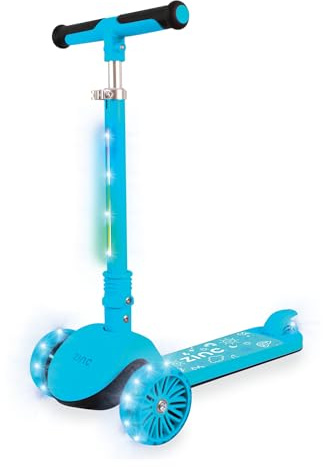 Zinc 3 Wheel Folding Led Shine Scooter for Kids, Light Up Stem with 20 Light Functions, Folding, Non-Slip Grips, Adjustable Handlebar, Blue