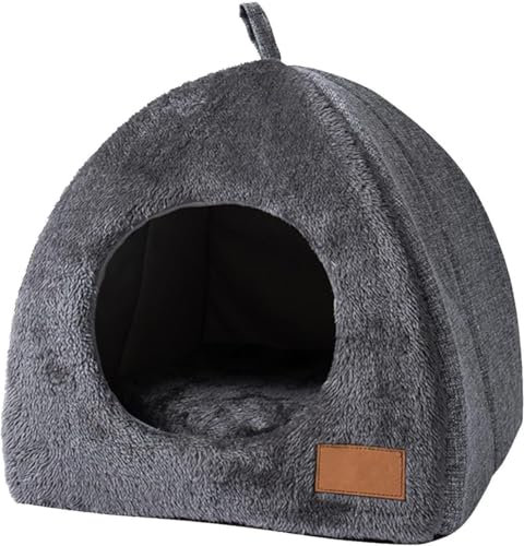 Generisch Katzenhöhle Filz, Katzenhaus Für Draußen, Faltbares Katzenhaus, Katzenbett große Katze, 2-in-1 Katzen und Hundebett, Katzenbetten für Indoor Katzen, 40 x 40 x 41 cm (schwarz grau, L)