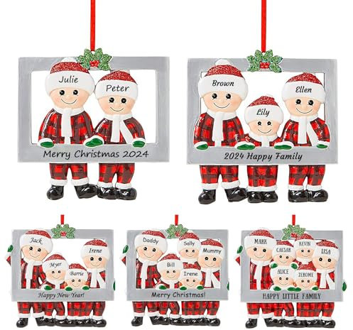 Personalized Custom Christmas Family Resin Pendant Customizable Name Hanging Decoration Christmas New Year Tree Ornaments Holiday Home Decor Without Electricity (Family Frame)