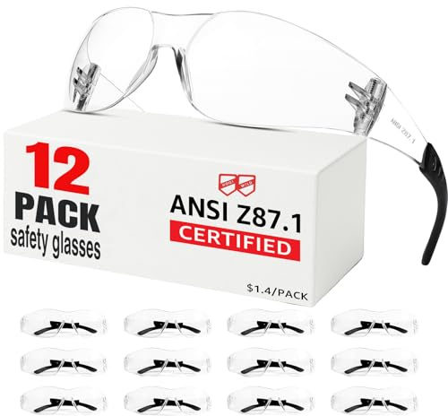Hoqiwild Safety Glasses Men Women 12 pack, Z87 Safety Glasses with Scratch&Impact-Resistant lens, clear safety glasses with Ansi Z87.1 certification for construction, lab, lawnwork,workshop