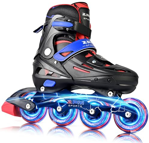 2PM SPORTS Adjustable Inline Skates Kids Boys Ages 5-8 8-12 4-6 6-12 10-12 with Light Up Wheels, Roller Skates Blades for Boys Beginner Youth Indoor Outdoor Size 11C 1 2 3 4 5 6 7 Spider Black