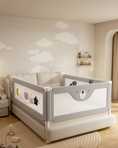 3 Piece Bed Rails for King Size Bed, No-Drill Needed Baby Bed Rail Guard
