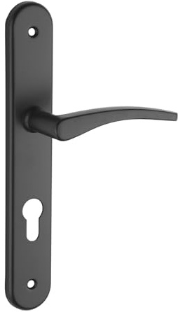 THIRARD Ensemble de Poignées pour Porte d'entrée, Vesta, Trou de Cylindre, Carré 7 mm, Entr'axes 195 mm, Noir, Aluminium Embouti, Esthétiques, Pratiques, Couleur Nickelé Satiné