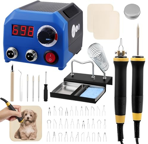 Wood Burner Kit with 2 Detachable Wood Burning Tool Pens, Pyrography Machine Wooding Encarving Kits with Adjustable 250-750°C Temperature and 36 Wood Burner Tips, Professional Wood Burning Kit