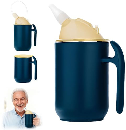 Weciau Gobelet à bec 3 en 1 pour personnes âgées avec poignée, 400 ml, gobelet à bec verseur pour adultes, avec deux couvercles et poignées, anti-fuite pour personnes âgées, patients, handicapées