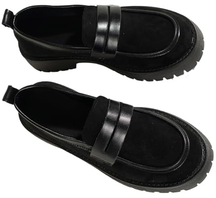 WXDTW Mocasines ortopédicos cómodos para mujer, de gamuza, cómodos con soporte de arco, zapatos de plataforma sin cordones para trabajo casual al aire libre, Black, 39.5 EU