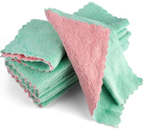 12 Pièces Lavette Microfibre, 25 x 25 cm Super Absorbant Chiffons de Nettoyage, Réutilisable Lavette Cuisine, Lavable Chiffon Menage pour Cuisine, Vaisselle, Vitre, Dépoussiérage et L'automobile