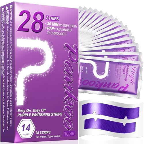 Purple Teeth Whitening Strips 28 Counts, Teeth Whitening Gel for Surface Stains - Coffee & Wine Stains, Supports Enamel Care, No Sensitivity, No Slip, Easy to Apply, Noticeable Whitening in 7 Days