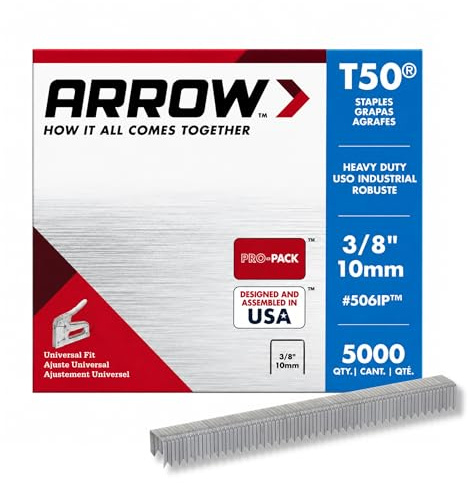 Arrow Fastener 506IP Heavy Duty T50 Staples for Upholstery, Construction, Furniture, Crafts, 3/8-Inch Leg Length, 3/8-Inch Crown Size, 5000 Pieces ( Pack of 1)