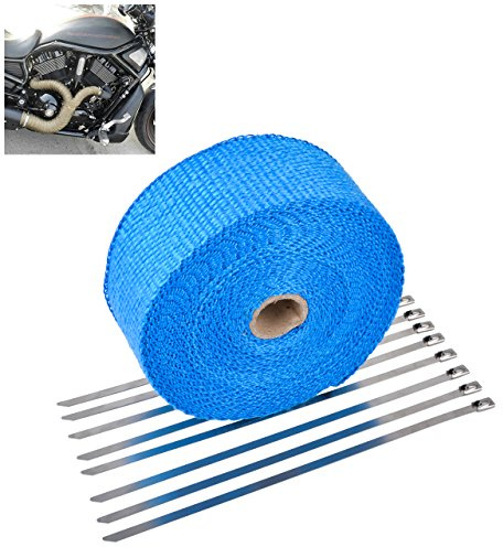 KaTur 2 x50Ft Auspuff Heat Wrap Tap Header Glasfaser Wrap Kit mit 8 Stück 11,8 Zoll Edelstahl Verschluss Krawatten (blau)