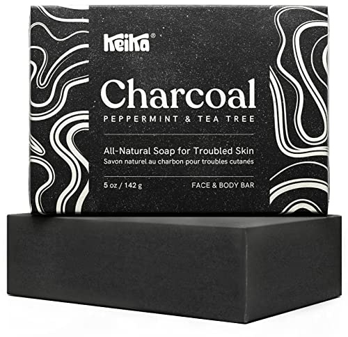 Keika Charcoal Black Soap Bar for Eczema, Psoriasis, Face, Body, Men Women Teens with Oily Skin, 5 oz.