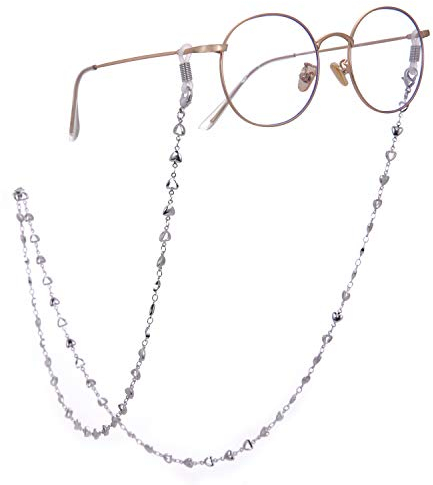 Likgreat Lesebrillenkette für Frauen im Retro-Stil, mit Herzen und Perlen, 2 Stück Silber (1 Stück)