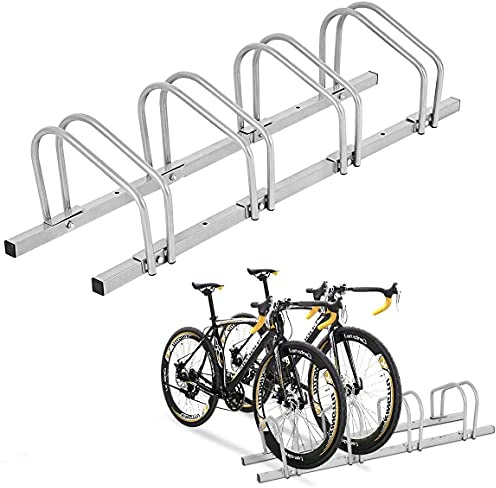 COSTWAY Cykelställ för parkering, golvställ med 4 cykelplatser, i stål, för garage och trädgård