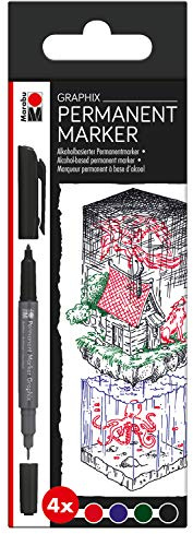 Marabu 0147000000101 - Set di 4 pennarelli permanenti Graphix Once upon a time, con doppia punta da 1 a 2 mm e 0,5 mm, colori brillanti, ad asciugatura rapida, inchiostro a base di alcol, inodore e