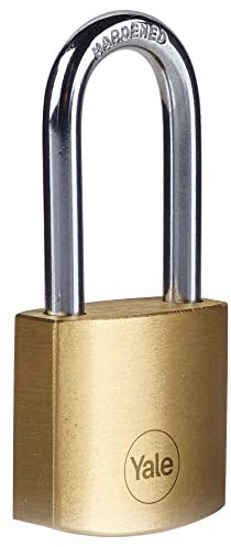 Yale Lucchetto in ottone Y110B/30 30 mm con arco largo: corpo compatto con doppia chiusura cilindro a 4 perni e arco in acciaio temprato testato EN12320 per protezione interna versatile