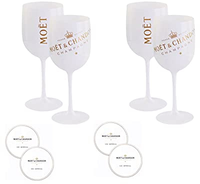Moët & Chandon Ice Imperial - Juego de 4 copas de champán (acrílico, 450 ml, incluye posavasos)