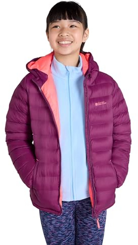 Mountain Warehouse Seasons Steppjacke für Kinder - Ultraleichte, warme, wasserdichte Steppjacke. Jungen & Mädchen Jacke mit Kapuze & Reißverschluss - Frühling, Sommer Beere Kinder 128 EU (7-8 Jahre)