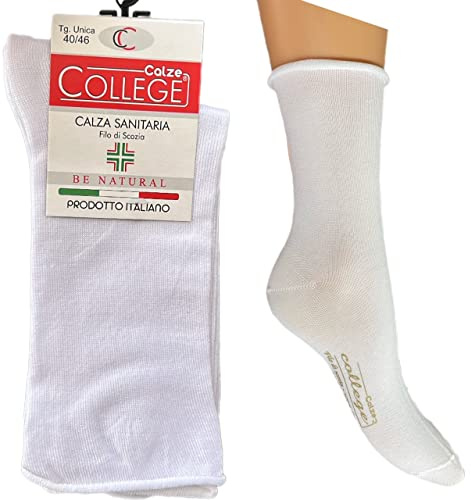 calze college®6 PAIA CALZINI DONNA SENZA ELASTICO IN PURO COTONE FILO DI SCOZIA ELASTICIZZATO 35-40 (Bianco Alto)