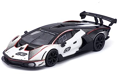 Bburago Lamborghini Essenza SCV12: Modellauto im Maßstab 1:24, Türen beweglich, weiß-schwarz (18-28023)