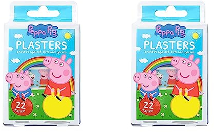 Jellyworks Peppa Pig Kinder Pflaster / x22 Streifen / 4 Größen / Latexfrei / Hypoallergen / Waschfest / Atmungsaktiv / (2er Pack)