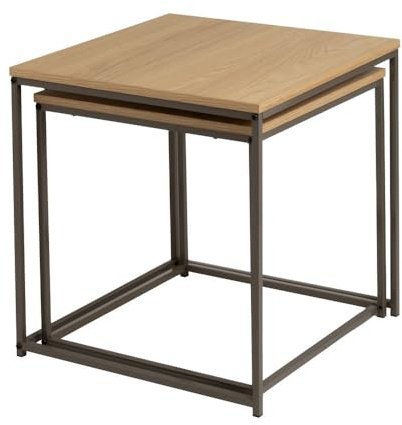 LOLAhome - Set 2 Mesas de Centro, Mesa Nido Pequeña para Salón o Comedor OficinaMesita Auxiliar Cuadrada SofáMadera y Metal Moka
