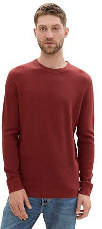 TOM TAILOR Herren Basic Strickpullover aus Baumwolle, 35676 - Burgundy Dark Red Melange, XXL