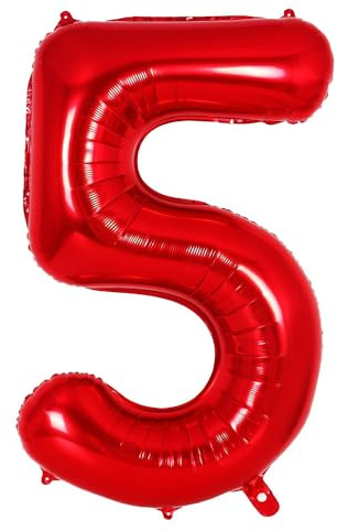 Ponmoo 40 inches Foil Balloons Numbers 5 Red (101cm), Inflatable Helium or Air, Giant Balloon Number 0-9, 10-29, 30-100, Grand Balloons for Anniversary Wedding Birthday Party Decoration