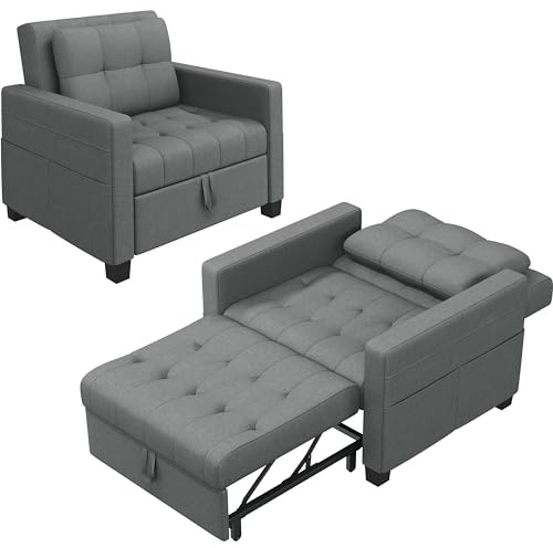 Yaheetech 3 En 1 Sofá Cama Sillón Relax Sofá Individual de 1 Plaza para Dormitorio Sala de Estar Apartamento Sofá con Respaldo Ajustable en 3 ángulo Gris