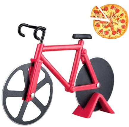 MUYAPAY Rotella Tagliapizza Bicicletta, Tagliapizza con Acciaio Inox Lame, Rotella Pizza Rivestimento Antiaderente, Taglia Pizza per Pulizia Facile, Ideale per Regali Creativi 18cm Rosso