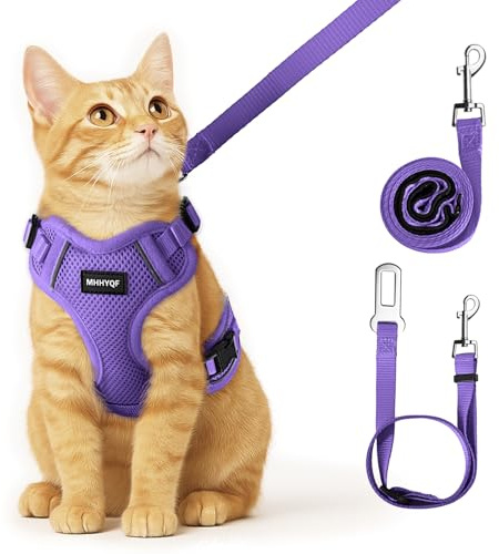 Cat Harness, Cat Harness and Leash for Walking, Escape Proof Soft Adjustable Vest Harnesses for Cats, Easy Control Breathable Reflective Strips Harness, Kitten Harness and Leash Set, Purple, S