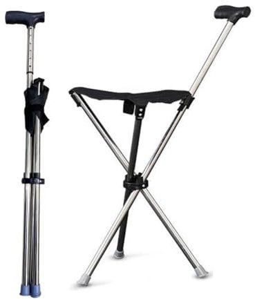 Canne de marche pliable avec siège, tabouret télescopique portable, hauteur réglable et antidérapante, idéale pour les voyages, peut supporter jusqu'à 150 kg