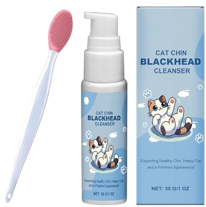 GNAUMORE Kit de Cuidado de Acné para la Barbilla de Gato,Loción Limpiadora para El Acné de Gato,Limpiador para Gatos,Limpiador Profundo para la Barbilla,Limpiador De Mentón Negro Cat 30g con Cepillo
