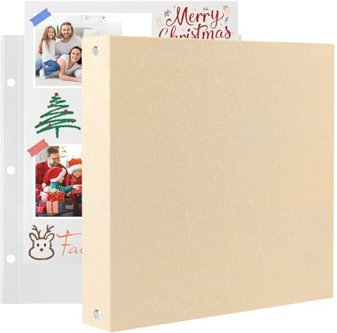 AIOR Album Photo Scrapbooking avec 20 Pochettes, Couverture en Lin DIY Scrapbook Album 22x22cm, Cadeaux Pour Voyage Mariage Anniversaire Noël (Beige)