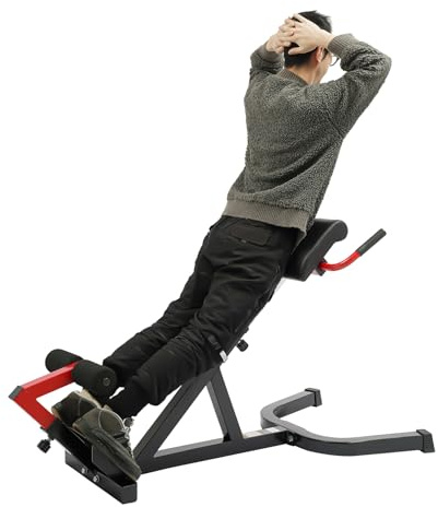 Susoso Multifunktionale Rückengymnastikbank, Roman Chair mit Stabile Pedale Tragfähigkeit 200kg Einstellbare Höhe für Fitnessstudios Schwarz, Rot