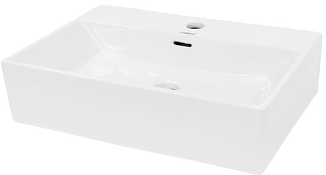 LuxeBath Waschbecken Keramik, 515x365x130 mm, eckig, Weiß, Aufsatzwaschbecken für Badezimmer und Gäste-WC, Aufsatzbecken mit Hahnloch, Hängewaschbecken Wandmontage, Waschtisch Waschschale Waschplatz