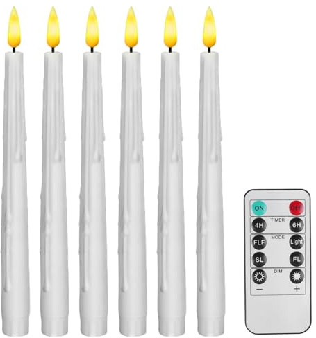 Candele a LED con funzione timer, 6 candele elettriche, fiamma tremolante con telecomando, 27 cm, in plastica senza fiamma, alimentate a batteria, per Natale, matrimoni e decorazioni per la casa