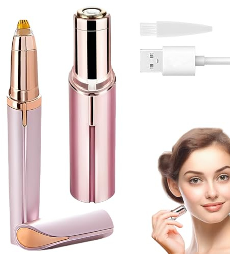 Tomedeks 1 Pezzi Rasoio Elettrico Donna Per Viso con 1 Regolatore Elettrico per Sopracciglia, Rasoio per il Viso Indolore per Donne, per Labbro Superiore, Mento e Guance, Ricaricabile Regalo Donna
