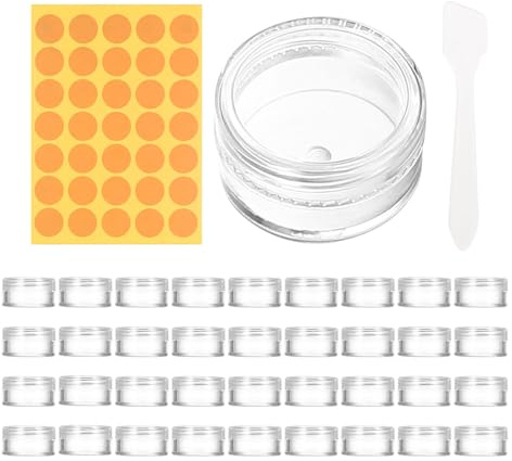 120 st Burkar med Lock, Små Krämburkar 5ml, Mini Salvburkar 5ml, Provburkar för Kräm, Transparenta Krämburkar att Fylla, Kosmetikburkar + Spatel och Etiketter