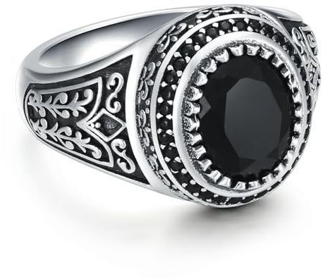 sigillring, Oval herrring med svart onyx, handgjord silverring, retro vintage, coola herrsmycken